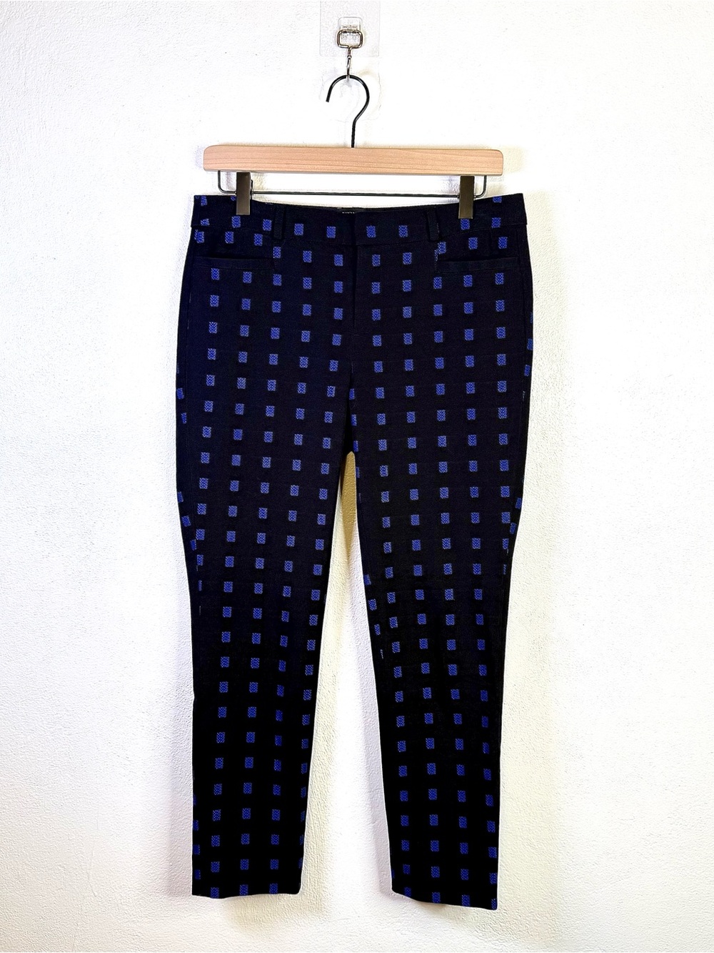 Banana Republic Sloan Fit Crop Pants Black Blue Geometric Square Pattern Size 2